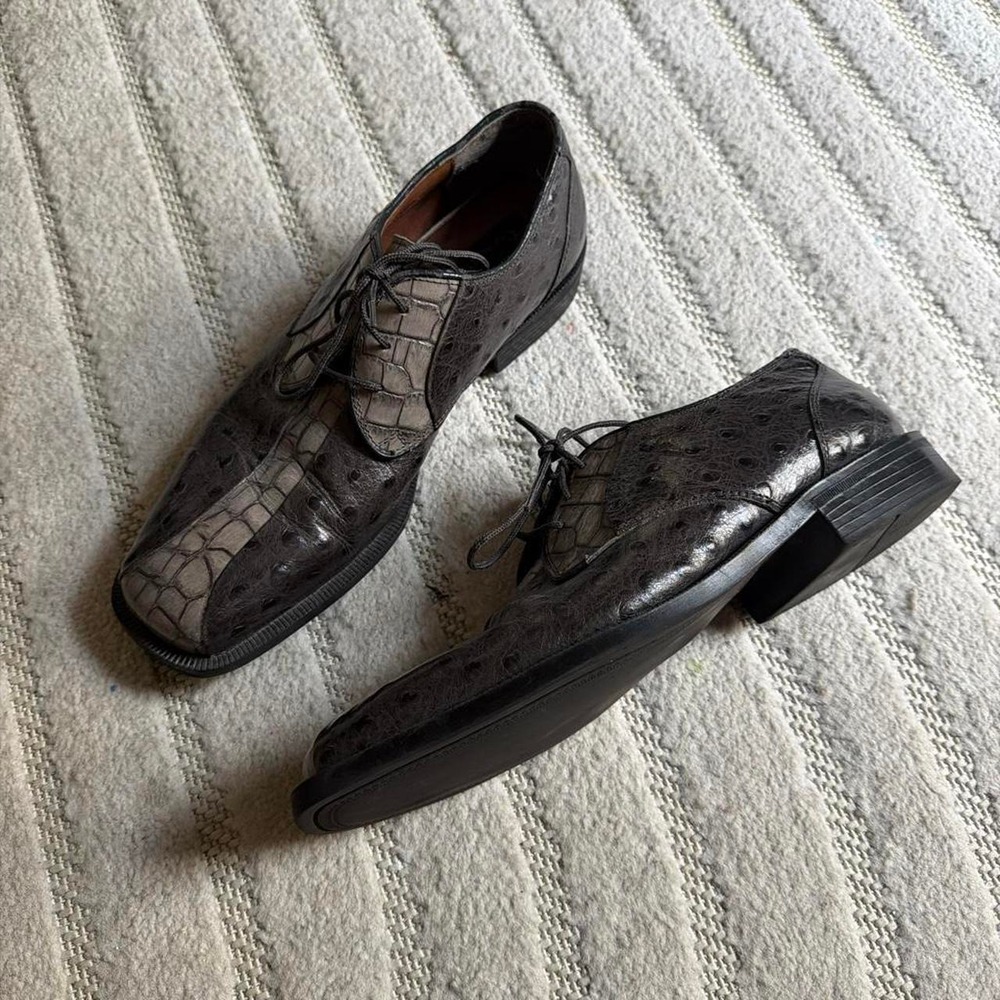 Stacy Adams Gray Ostrich & Alligator/Crocodile Dress Shoe size 7M Retro Formal